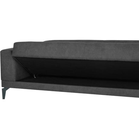 Canapé convertible 3 places  - HENRY - Tissu gris clair - 3 coussins - coffre de rangement -  234 x 85 x 84 cm