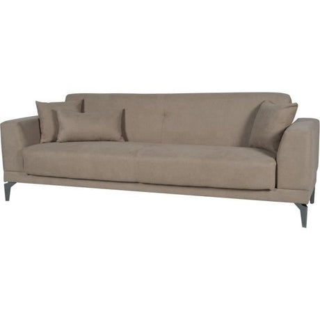 Canapé convertible 3 places  - HENRY - Tissu marron - 3 coussins - coffre de rangement -  234 x 85 x 84 cm
