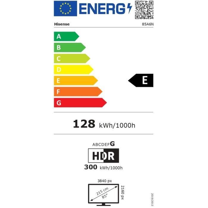 TV LED - HISENSE - 85A6N - 85 (215 cm) - Bords ultra fins - 4K UHD (3840x2160) - Dolby Vision - TV connecté - 3xHDMI 2.1