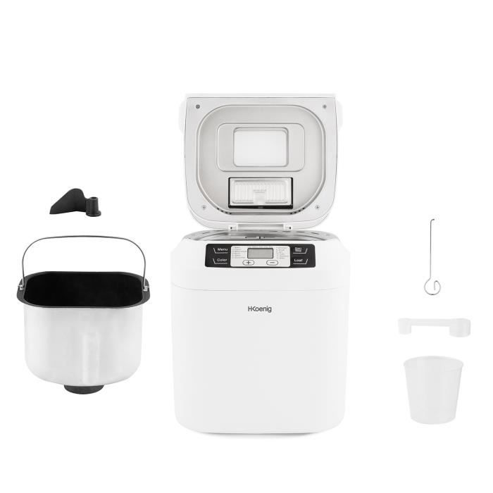 Machine a pain HKoeNIG - BAKE340 - 12 programmes - 3 niveaux de cuisson - Jusqu'a 800g de pain - 550W - Blanc