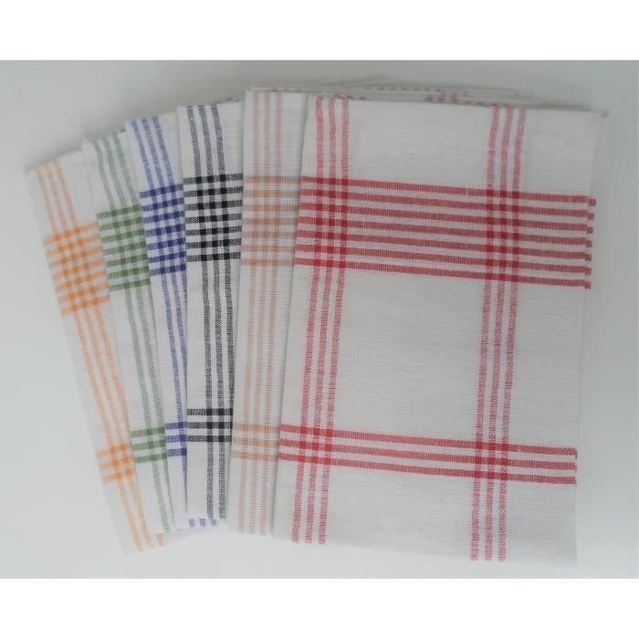 Lot de 6 torchons de cuisine - HOME LINGE PASSION - 100% Coton - 50 x 70 cm - Multicolore ŕ carreaux