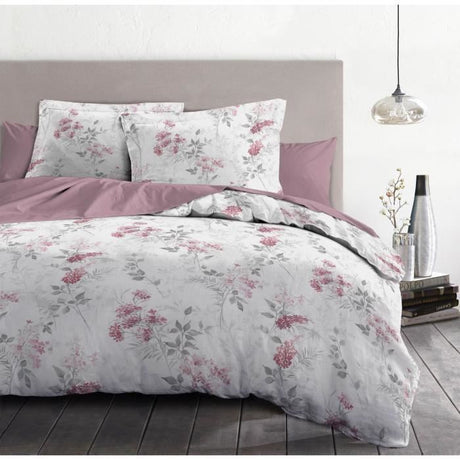 Parure de couette 220x240 cm HOME LINGE PASSION POMPADOUR : Housse de couette + 2 taies d'oreiller - 100% Coton 57 Fils -