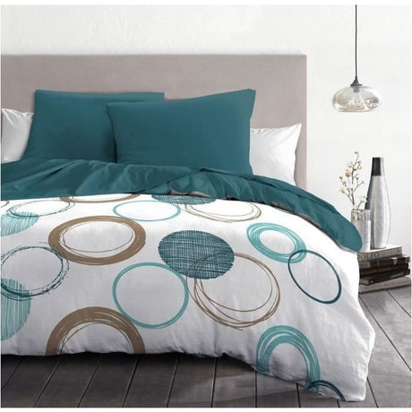 Parure de couette HOME LINGE PASSION Audace - couette 240 x 260 cm + 2 taies d'oreiller 63x63 cm - Bleu canard