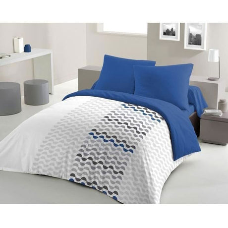 Parure de couette microfibre AMBROISIE - 1 housse de couette 240 x 260 cm + 2 taies d'oreiller 63 x 63 cm - Bleu