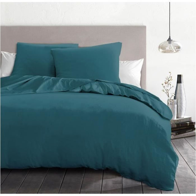 Parure de couette 3 pieces - HOME LINGE PASSION - HP72064 - Microfibre 82 g - 220 x 240 cm - Bleu canard