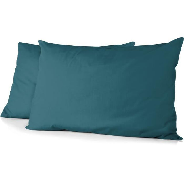 Lot de 2 taies d'oreiller - HOME LINGE PASSION - Microfibre 82 g - 50 x 70 cm - Bleu canard