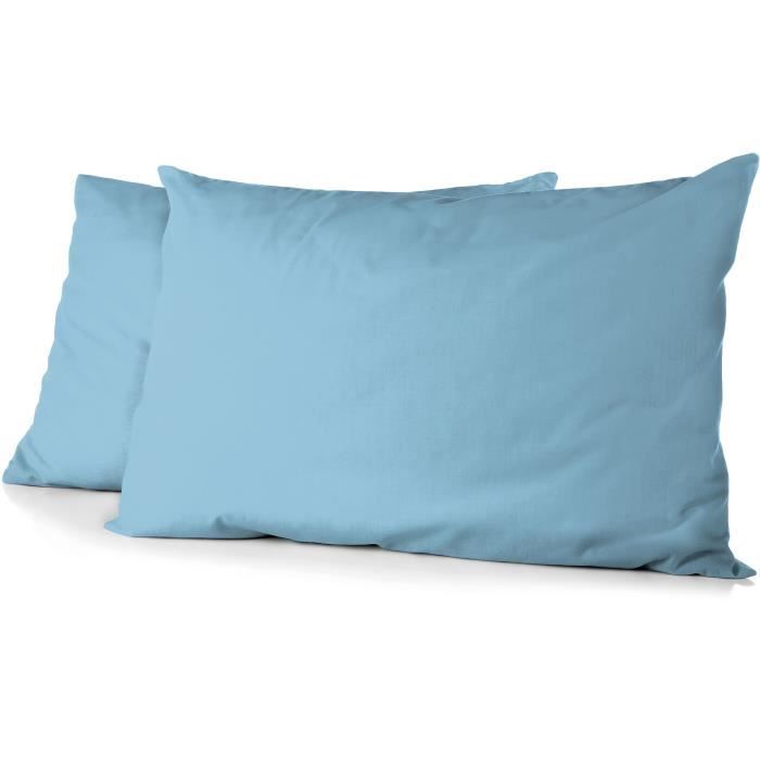 Lot de 2 taies d'oreiller - HOME LINGE PASSION - Microfibre 82 g - 50 x 70 cm - Bleu ciel