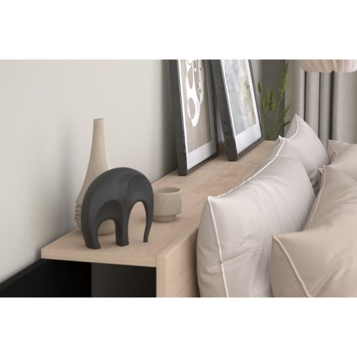 HORN Lit adulte 140 x 190 / 200 cm - Avec tiroir de rangement - Décor chene et noir – PARISOT
