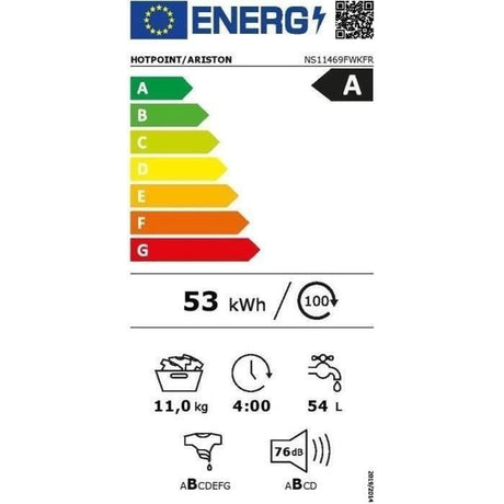 Lave-linge hublot HOTPOINT NS11469FWKFR -  11 kg - Induction - L60cm - 1400 trs/min - Classe A - Blanc