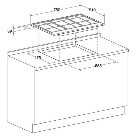 HOTPOINT PNN 751 IX Plaque de cuisson gaz - 5 foyers - 10,5kW - L75 x P51cm - Revetement inox - Inox