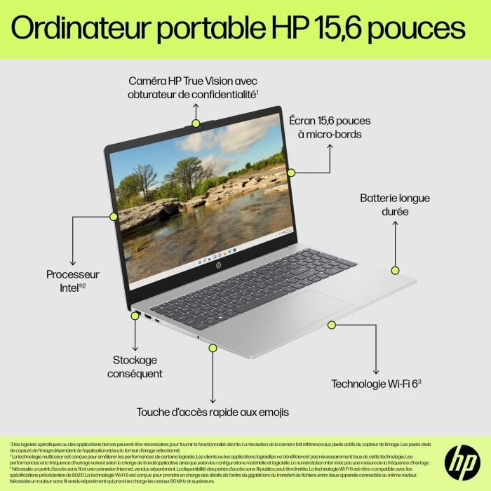 PC Portable HP 15-fd0165nf - Windows 11 + Microsoft 365 inclus 1 an - 15,6 FHD - Intel N100 - RAM 4Go - Stockage 128Go - AZERTY