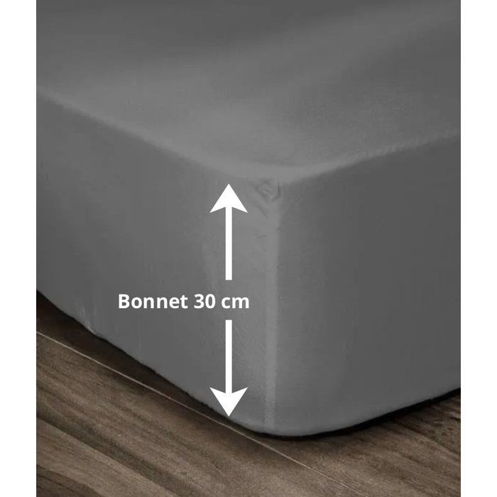 LOVELY HOME Drap Housse 100% coton 90x190x30 cm gris foncé