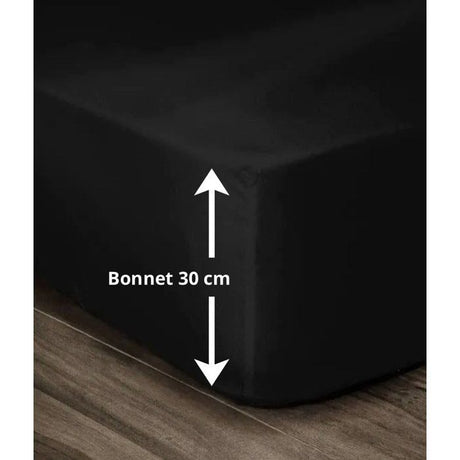 LOVELY HOME Drap Housse 100% coton 90x190x30 cm noir