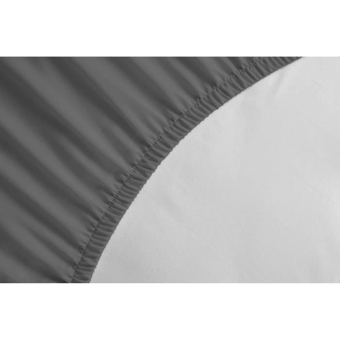 LOVELY HOME Drap Housse 100% Coton 160x200cm - Bonnet 35cm - Gris foncé