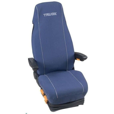Housse universelle HTC EQUIPEMENTS pour siege de camion matelasse bleu avec le logo TRUCK 80% coton 20% polyester