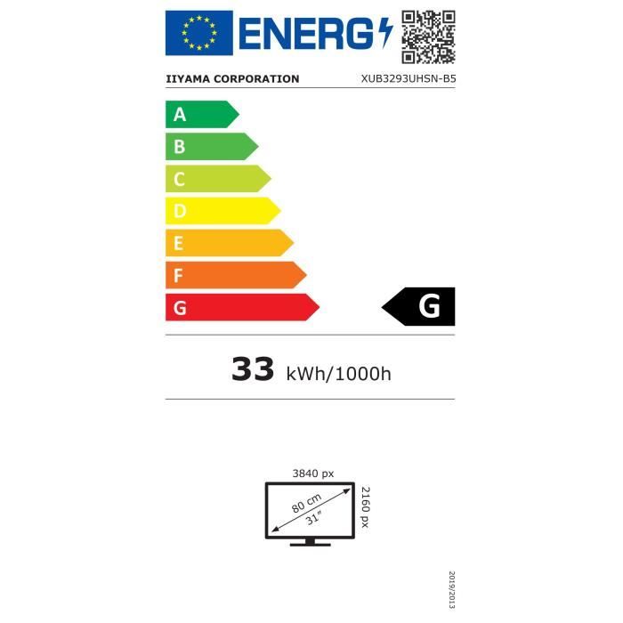 Ecran PC - IIYAMA - 32'' - UHD - 60Hz - Dalle IPS - 4ms - Ajustable en hauteur - XUB3293UHSN-B5