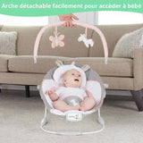 INGENUITY Transat pour bébé - Flora - Arche avec jouets d'éveil amovible, 8 Mélodies, Vibrations apaisantes, cadeau bébé