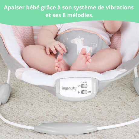INGENUITY Transat pour bébé - Flora - Arche avec jouets d'éveil amovible, 8 Mélodies, Vibrations apaisantes, cadeau bébé