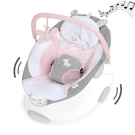 INGENUITY Transat pour bébé - Flora - Arche avec jouets d'éveil amovible, 8 Mélodies, Vibrations apaisantes, cadeau bébé