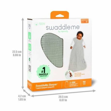 INGENUITY Gigoteuse d'Emmaillotage, sac de couchage Vert sauge en mousse de coton, TOG 1. évolutive de 3 a 18 mois certifié oeko-Tex