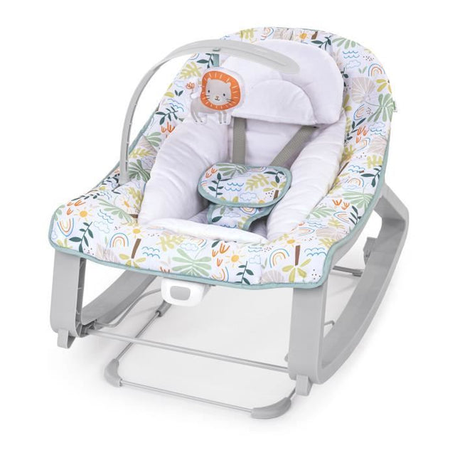 INGENUITY Transat bébé bascule évolutif 3-en-1 Keep Cozy -Tropical Rainbow- 3 Positions: arche avec jouets amovible, jusqu'a 18 kg