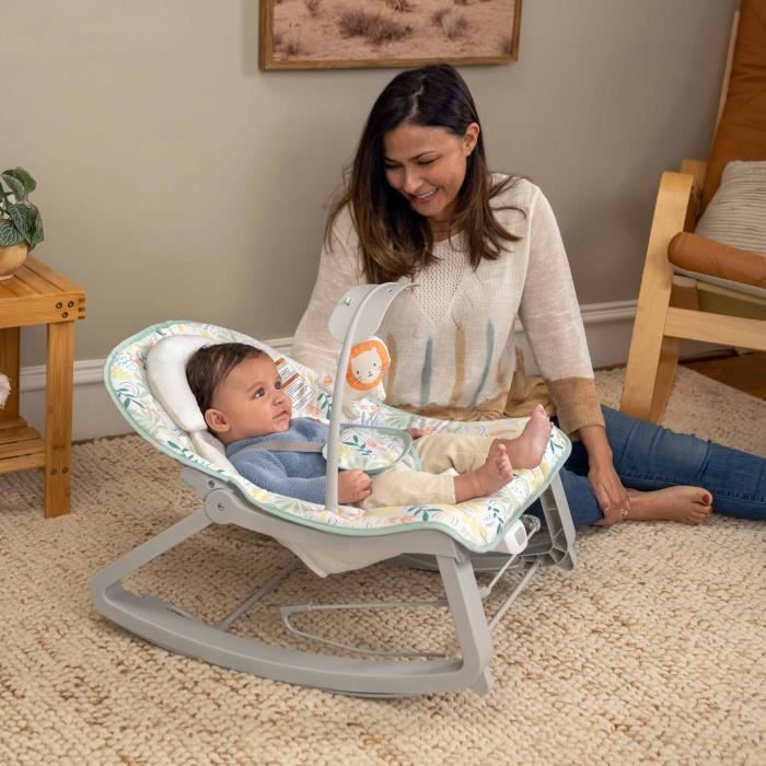 INGENUITY Transat bébé bascule évolutif 3-en-1 Keep Cozy -Tropical Rainbow- 3 Positions: arche avec jouets amovible, jusqu'a 18 kg
