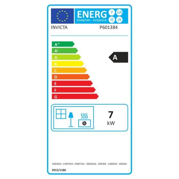 Poele a bois INVICTA Remilly - Puissance optimale: 7 kW - Max: 10,5 kW - Bűches 33 cm max - Fonte - Fabriqué en France - Ecodesign