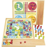 JEUJURA Jeux de l'oie et petits chevaux - Plateau avec plumier en bois