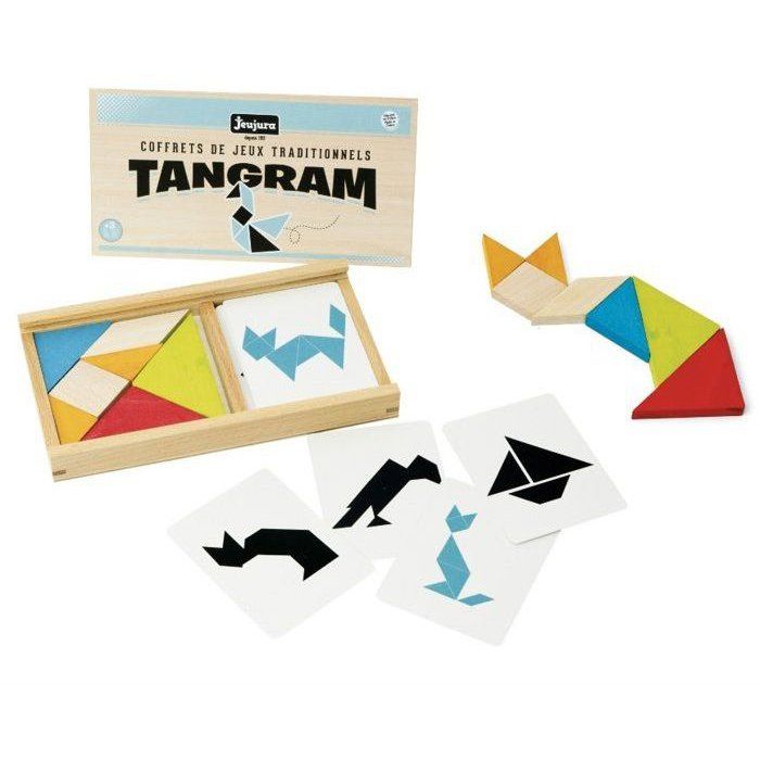 Jeu de tangram en bois - JEUJURA - 8144 - Coffret en bois - 7 pieces - 30 modeles