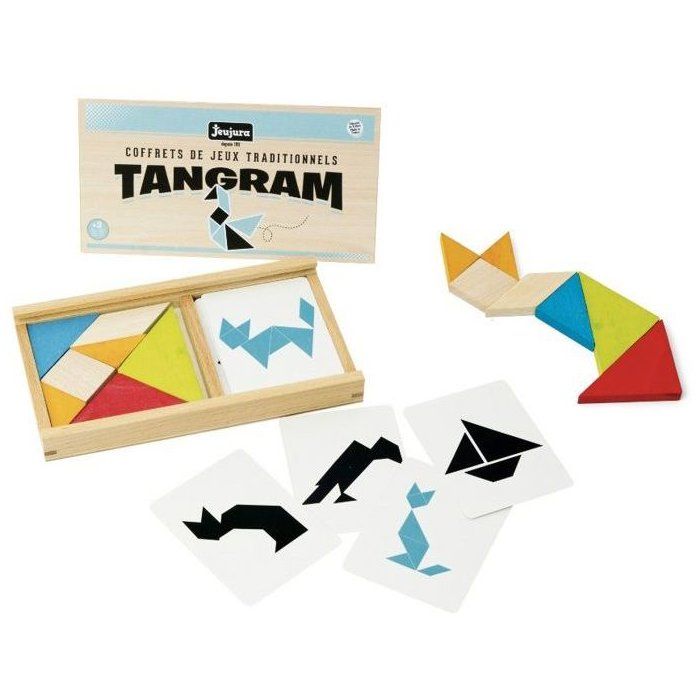 Jeu de tangram en bois - JEUJURA - 8144 - Coffret en bois - 7 pieces - 30 modeles