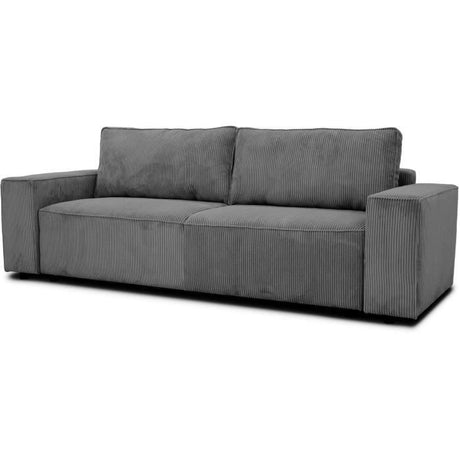 Canapé fixe 4 places - JOSH - Velours cotelé anthracite - 241 x 86 x 88 cm