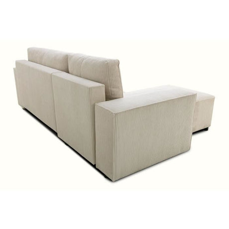 Canapé d'angle convertible réversible - 4 places - JOSH - Tissu velours cotelé Perle - Coffre - 242 x 155 x 86 cm