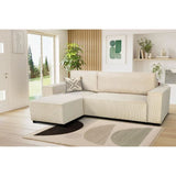 Canapé d'angle convertible réversible - 4 places - JOSH - Tissu velours cotelé Perle - Coffre - 242 x 155 x 86 cm
