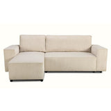 Canapé d'angle convertible réversible - 4 places - JOSH - Tissu velours cotelé Perle - Coffre - 242 x 155 x 86 cm