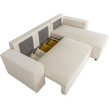 Canapé d'angle convertible réversible 4 places - JOSH - Tissu velours grosses côtes Beige - 242 x 155 x 86 cm