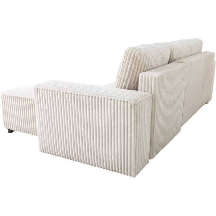 Canapé d'angle convertible réversible 4 places - JOSH - Tissu velours grosses côtes Beige - 242 x 155 x 86 cm