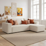 Canapé d'angle convertible réversible 4 places - JOSH - Tissu velours grosses côtes Beige - 242 x 155 x 86 cm