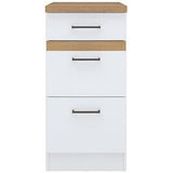 JUNONA Meuble bas de cuisine 40 cm - 3 tiroirs + plan de travail - Blanc brillant
