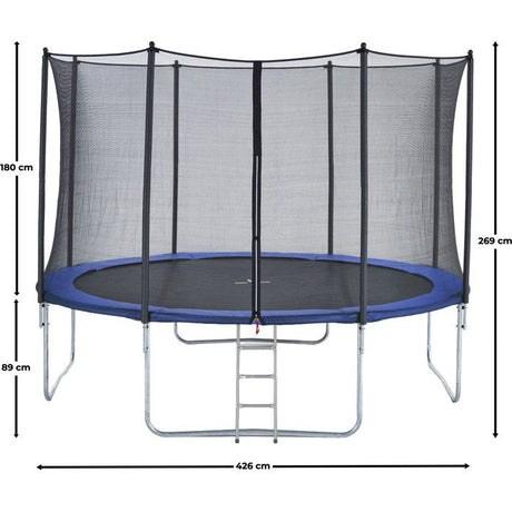 Trampoline KANGUI - BLEU Ř 426-430 cm – XXL – Enfant – Filet de sécurité et Échelle – Certification CE & NF EN 71–14