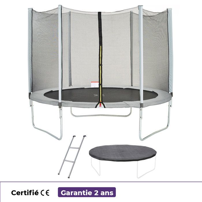 Trampoline  Ř 300 cm Gris Maxi Eco - KANGUI - Filet, Echelle, Couverture de Protection