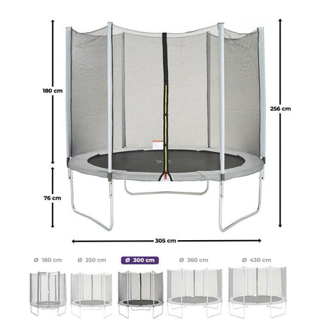 Trampoline  Ř 300 cm Gris Maxi Eco - KANGUI - Filet, Echelle, Couverture de Protection