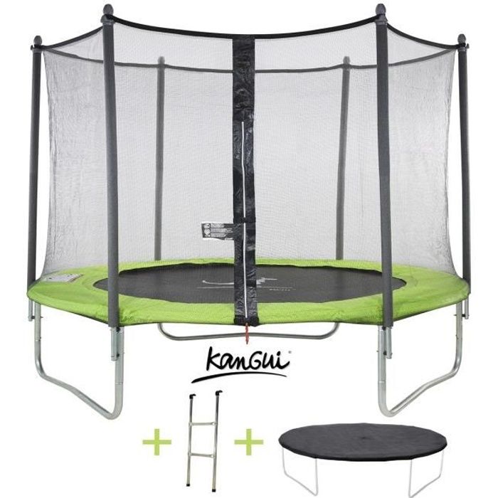 Trampoline KANGUI - TWIN Ř 300-305 cm – Enfant – Rebond Optimal – Échelle & Bâche – Certification CE & NF EN 71-14
