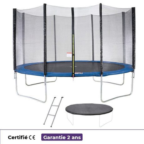 Trampoline Ř 360 cm Bleu MAXI ECO - KANGUI - Avec Filet, Echelle, Couverture de Protection