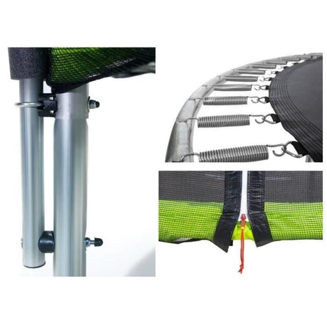 KANGUI Trampoline TWIN Ř 360cm - Vert - avec filet, échelle, couverture de protection