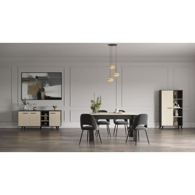 Ensemble séjour - Enfilade, Buffet haut, Table - KENT - Chene de fil / Sidewalk - DEMEYERE