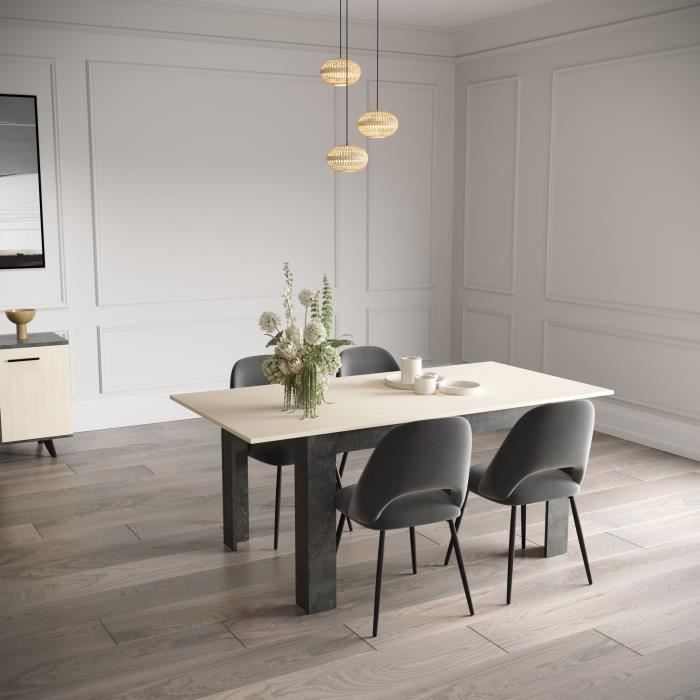 Table a manger fixe - KENT - Chene de fil / Sidewalk - Rectangulaire - 4 / 6 personnes - 140 x 90 x 77 cm - DEMEYERE