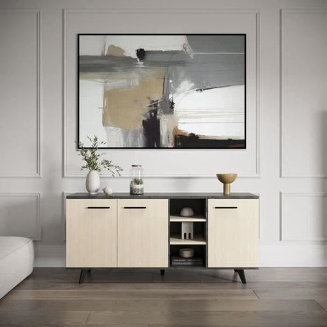 Enfilade Buffet  - KENT - Chene de fil / Sidewalk - 3 portes ouvrantes - 3 niches - L 160,7x l 43,9x H73,3 cm  - DEMEYERE