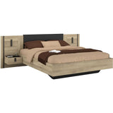 Lit double adulte avec 2 chevets - KIERAN - 140 x 190/200 cm - Chene/Noir - PARISOT