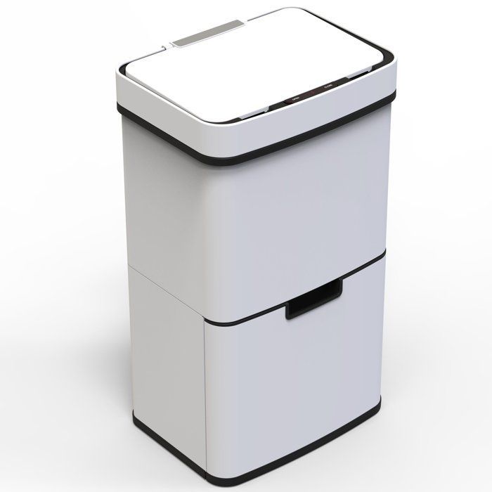 Poubelle de cuisine automatique 75L NARVIK – Double compartiment tri sélectif + Poubelle de table 3L – Blanc – KITCHEN MOVE