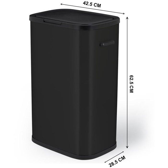 Poubelle de cuisine 60L PORTLAND – Ouverture push par pression – Acier inox Noir – KITCHEN MOVE